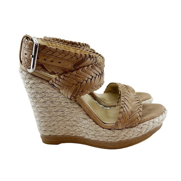 STUART WEITZMAN Elixir Platform Wedge Braided Leather Sandals • 6 • tan, beige - Picture 1 of 8